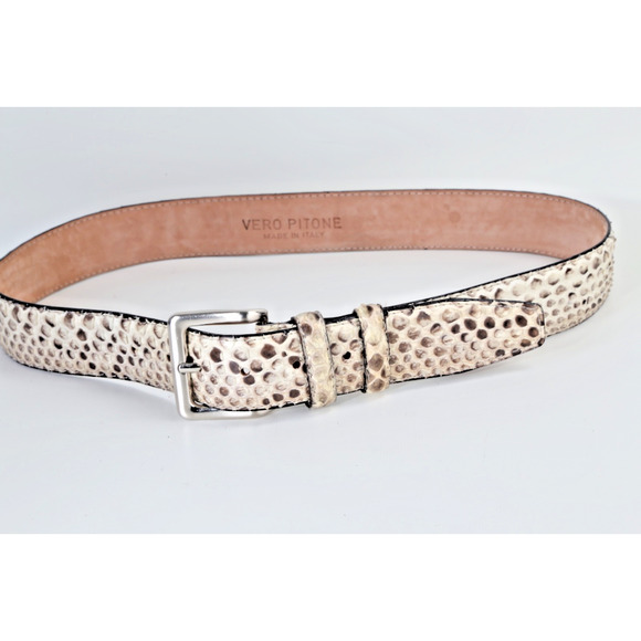 Vintage Snakeskin Leather Belt Gray White Ornate Silver Buckle Boho Exotic Sz 34 main image 5